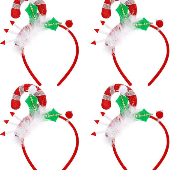 Christmas Candy Cane Headbands Set 4 Women Girls Holiday Party Accessory